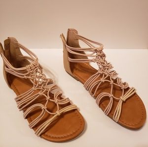Tan Strappy sandals with zipper back- size 5 women